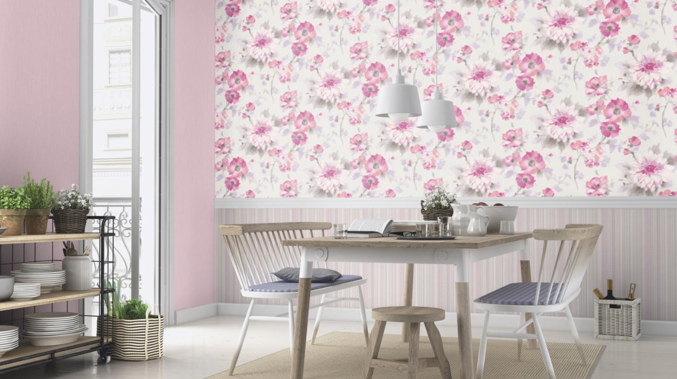 Florale Tapete Guido Maria Kretschmer Blumen-Muster weiß rosa 10051-05