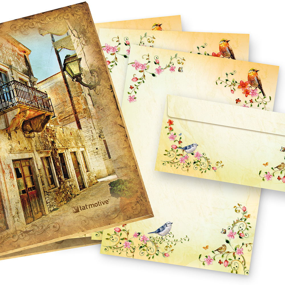 Briefpapiermappe Toskana - Bunte Blumen und Vögel